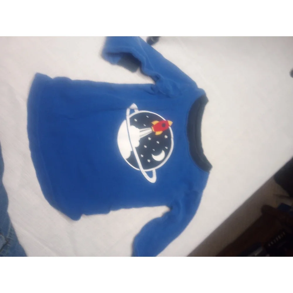 Vtg 18 Month Denim Overall Bibs Aeroplane Embroidered With Shirt‎